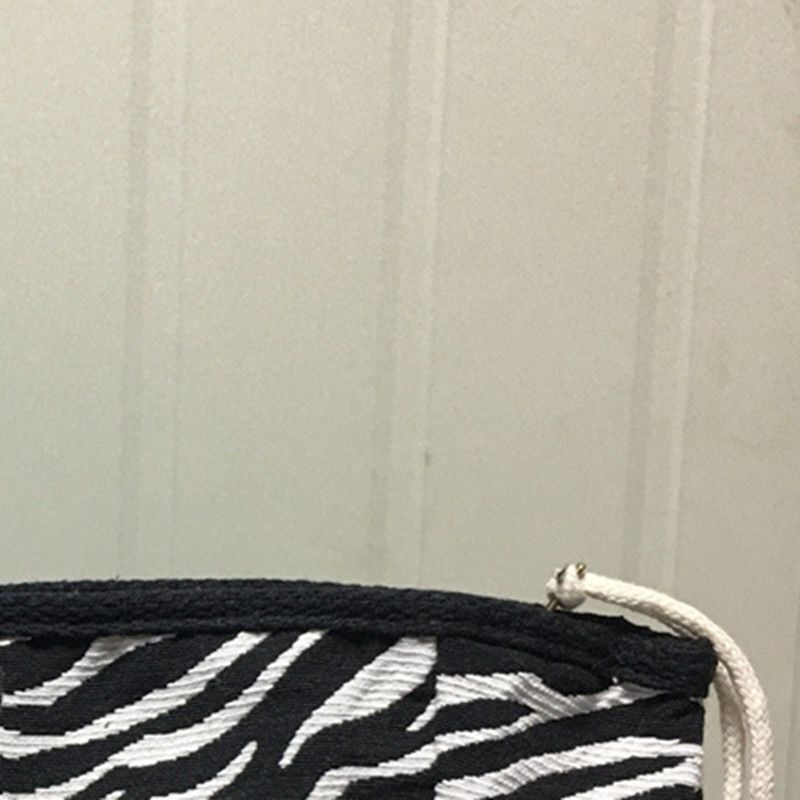 Women Letter Printed Canvas Storage Small Bag Zipper Stripes Cosmetic Clutch Bag