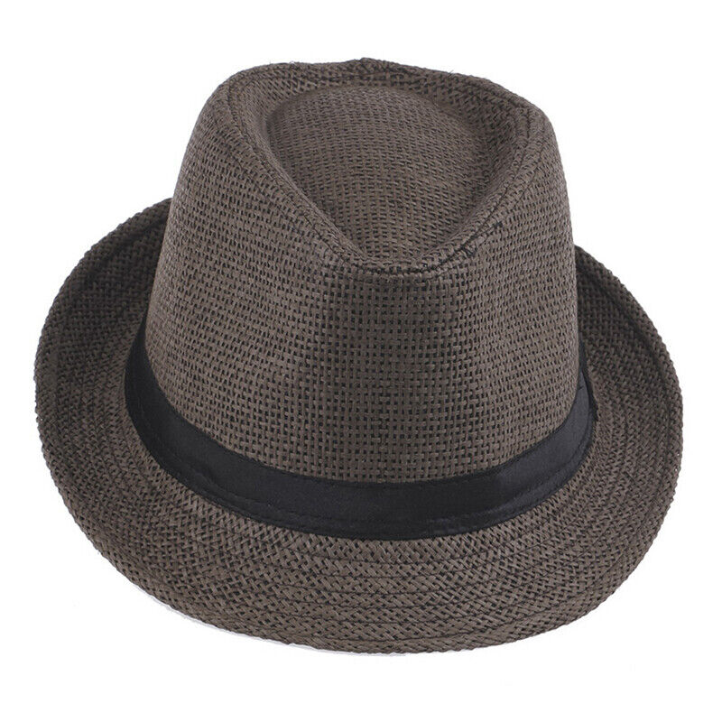 Men Women Straw Jazz Fedora Hat Trilby Cuban Sun Cap Panama Short Brim Summer*US