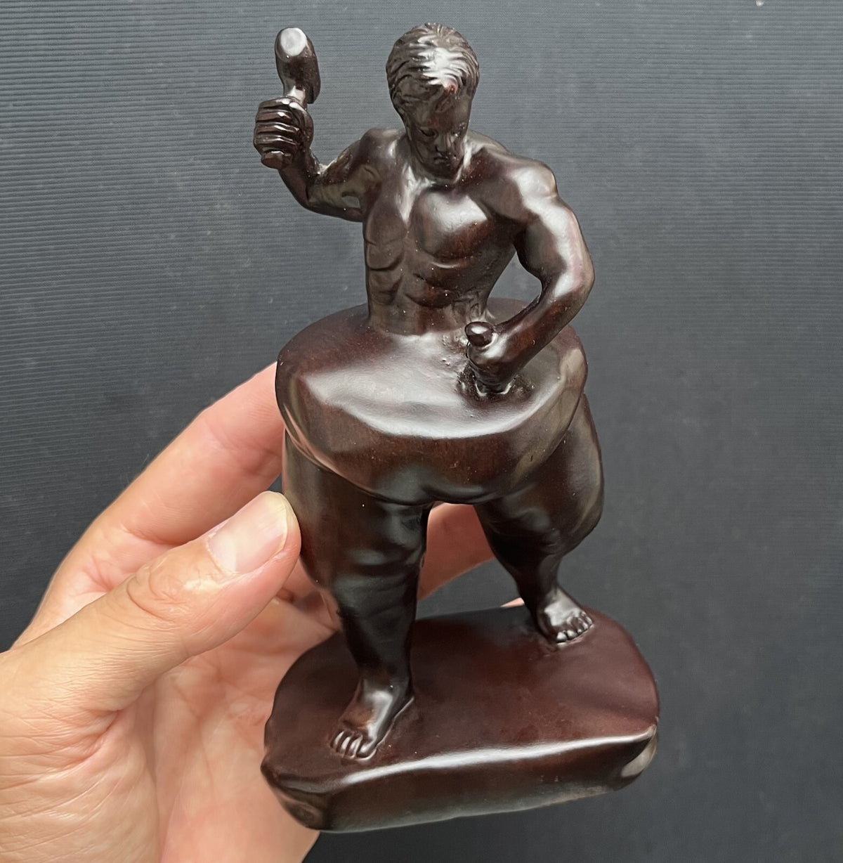 Ebony Wood Self Carving Sculpture Self Made Body Building Fitness Figure Statue