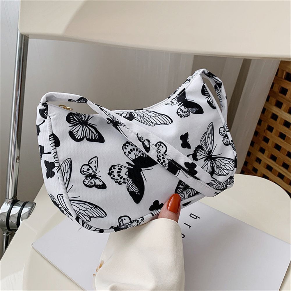 Shopper Bag Shoulder Underarm Bag Vintage Small Purse Nylon Handbags Zipper 1PC
