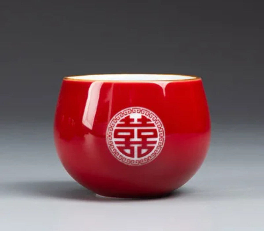 Chinese Traditional Red Wedding Tea Cup Porcelain Teacups Souvenir Marriage Gift