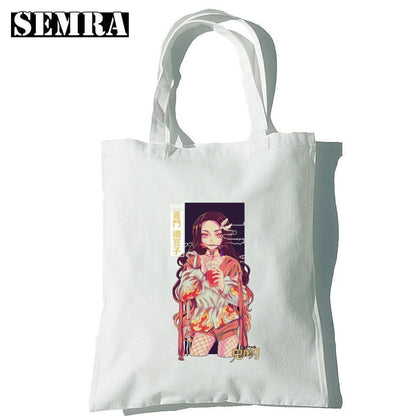 Canvas Tote Shoulder Bag Student Teacher Large Square Purse White / Black Pouch