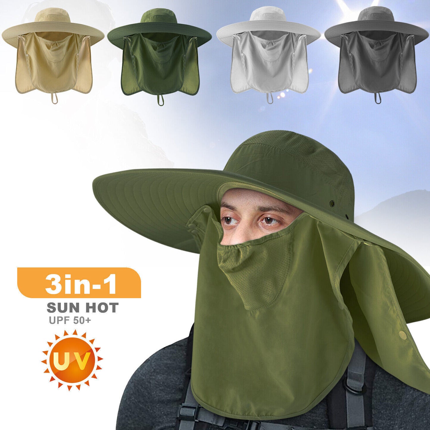 Wide Brim Sun Hat Men Women Breathable Bucket Cap Summer Fishing UV Protection