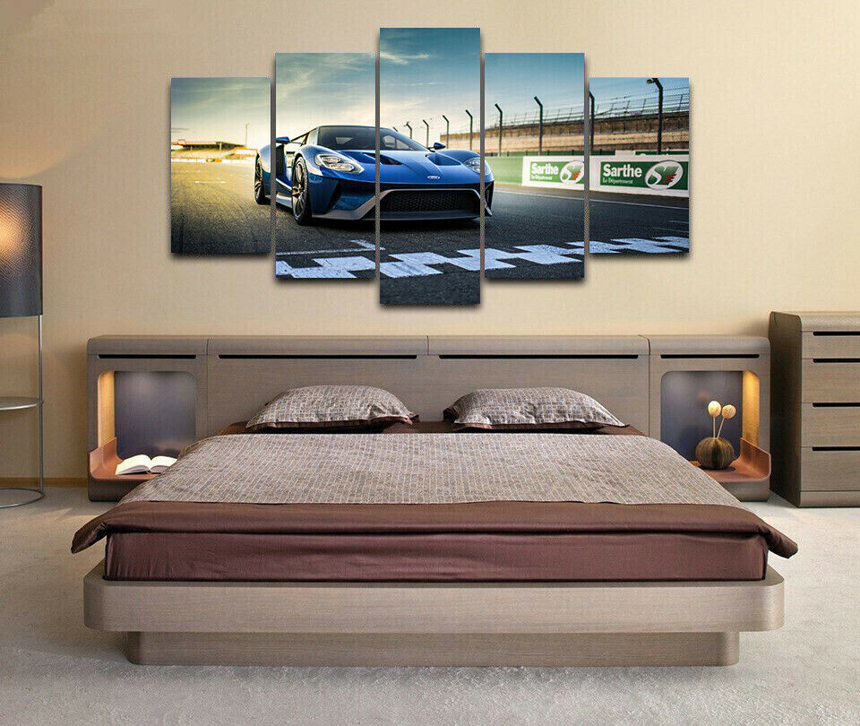 Super Car Racing Track 5 Panel Canvas Print Wall Art Poster Home Decor