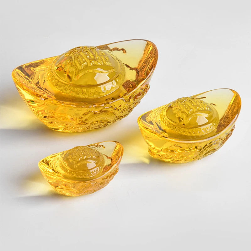 Chinese Style Citrine Ingot Gold Crystal Glass Colored Glaze Wealth Money Craft