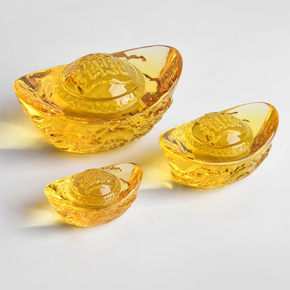 Chinese Style Citrine Ingot Gold Crystal Glass Colored Glaze Wealth Money Craft