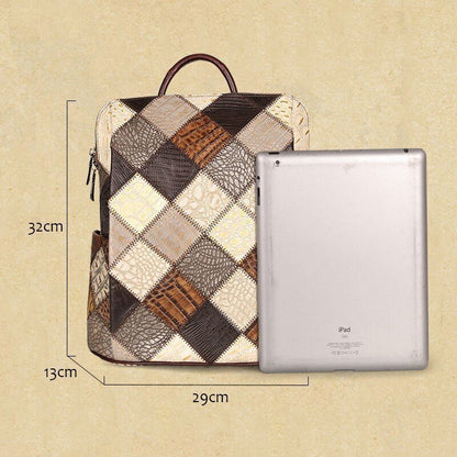 Retro Backpack Genuine Leather Shoulder Bags 12" Travel Bag Patchwork Multicolor