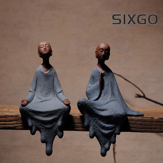 Ceramic Little Monk Figurine Small Buddha Statue Desktop Decorative Sculpture
