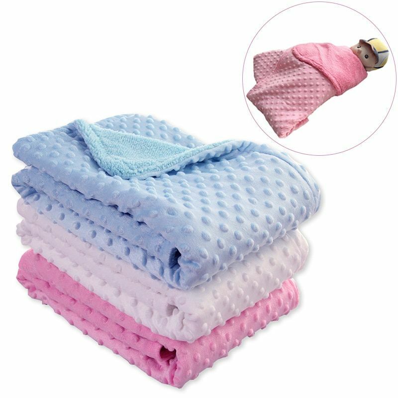 Baby Blanket Swaddling Thermal Soft Fleece Winter Solid Bedding Set Cotton Quilt