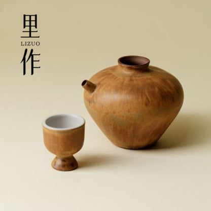 Rustic Ceramic Sake Set 150ml - Pot & Cup For Single Serving
