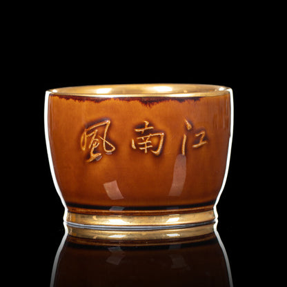 Creative Tea Cup Handmade Relief Ceramic Gilding Master Cup Chinese Kungfu Cup