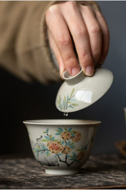 120ml Ceramic Gaiwan Pomegranate Tureen Teaware Chinese Cup Bowl Kung Fu Tea Set