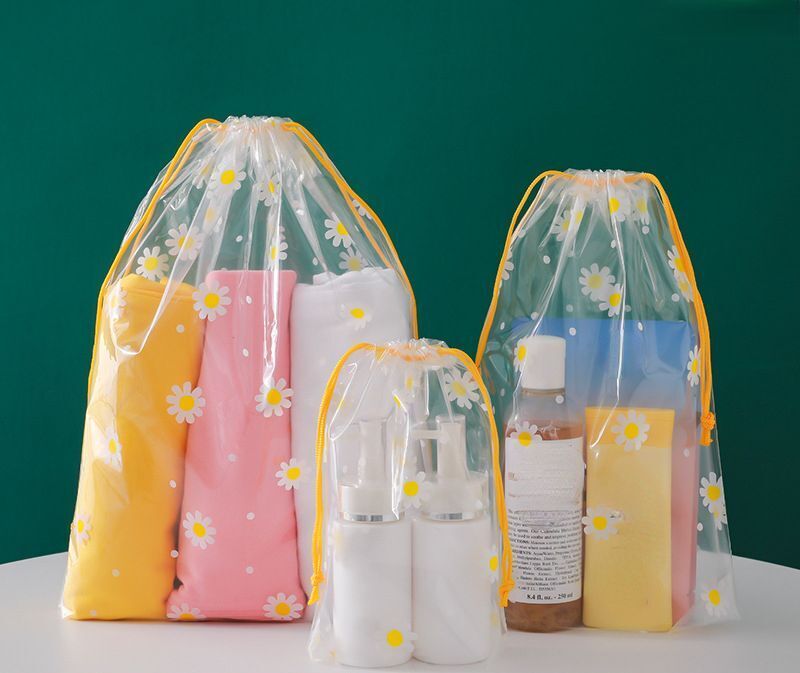 1pc Transparent Drawstring Makeup Bag Clothes Organizer Pouch Travel Cosmetic