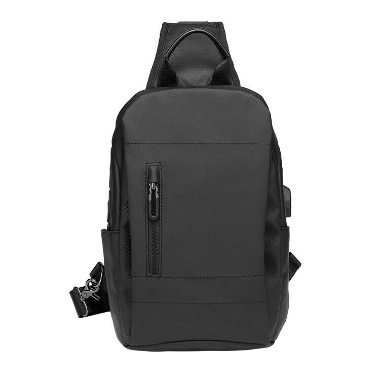 Men's Sling Backpack Oxford cloth Waterproof Crossbody Bag Black Daypack USBport