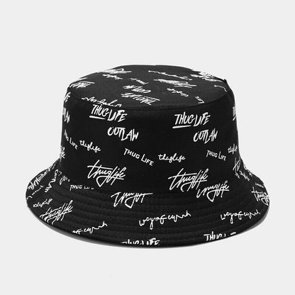 Graffiti Letter Bucket Hat Cap Double-sided Fisherman's Cap Men Women Cotton