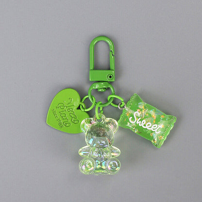 Cartoon Bling Heart Bear Animal Candy Keychain Keyring Creative Cute Bag Pendant