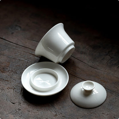 Jade White Porcelain Rotatable Gaiwan 150ml 5.1oz Kung Fu Tea Set