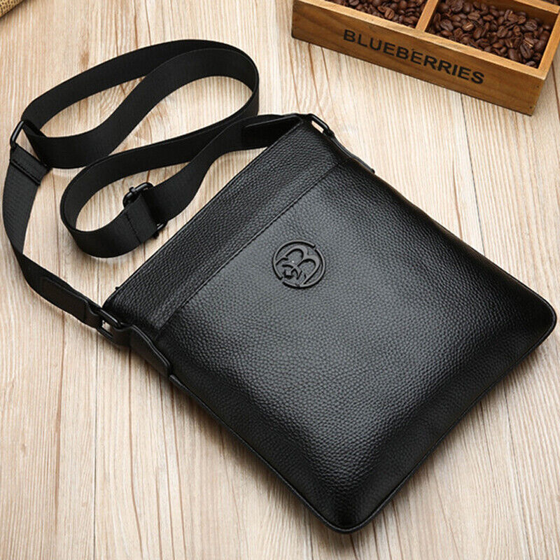 100% Genuine Leather Men's Litchi Sling Shoulder Messenger Bag 10" Business Bag