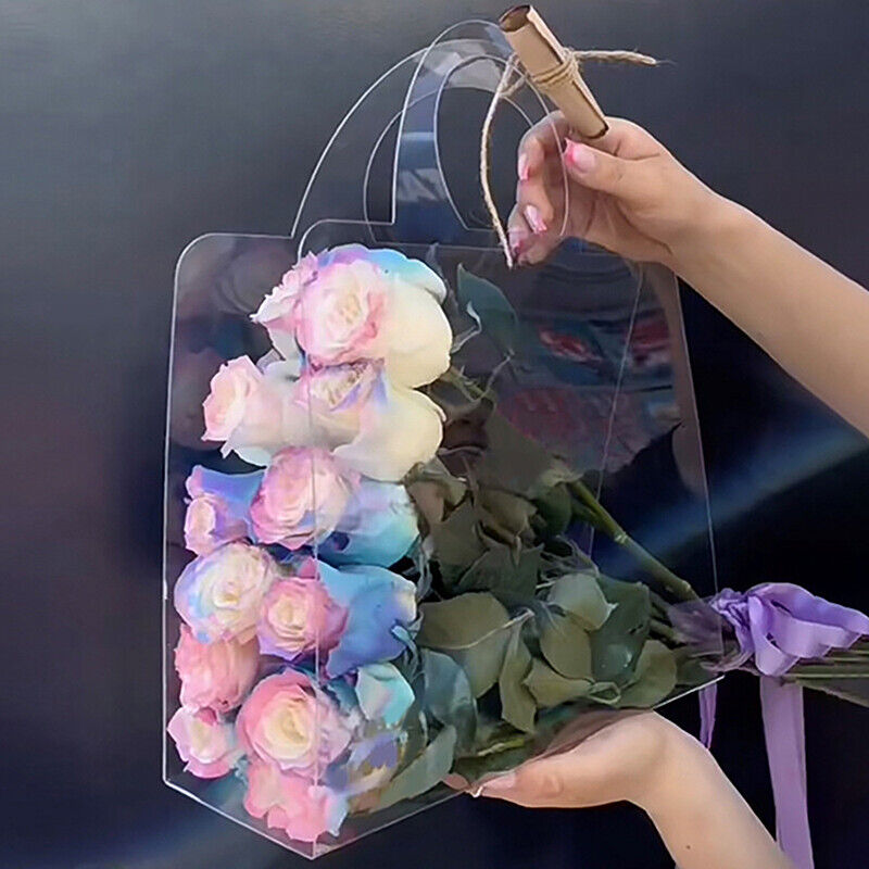 1Pc Transparent PET Fresh Flower Bouquet Handbag Flowers Wrapping Handbag