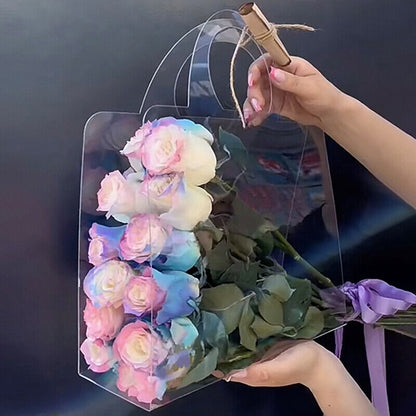 1Pc Transparent PET Fresh Flower Bouquet Handbag Flowers Wrapping Handbag