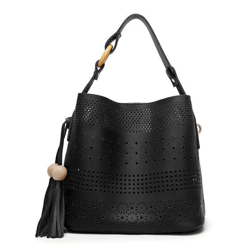 Women Bag Tassel Chain Shoulder Bag for Girl Gift Pu Pink Black Gray Brown