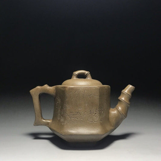 Chinese Yixing Zisha Clay Handmade Exquisite Teapot（六方竹鼎 底款：吴月亭）