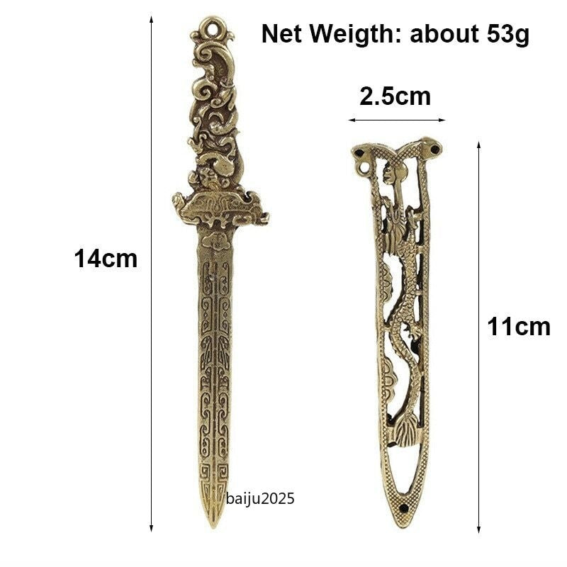 Antique Bronze Dragon Sword Mini Doll Desktop Ornament Home Decoration