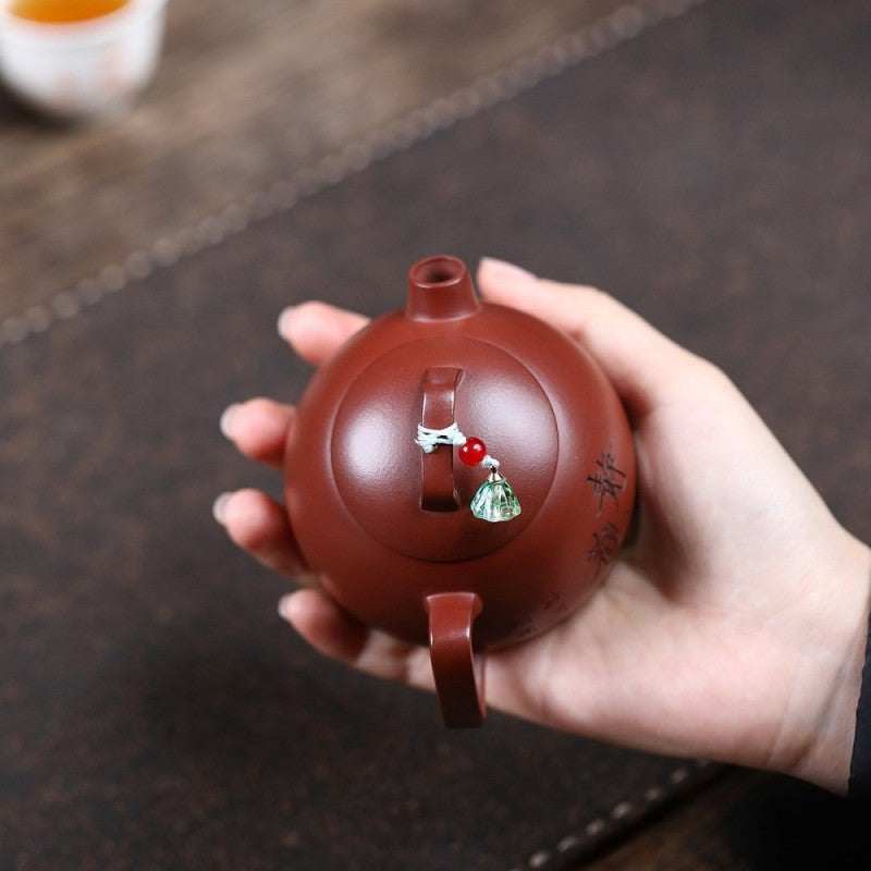 Handmade Carved Real Yixing Zisha Dicaoqing Clay Master Teapot Certificate Paper