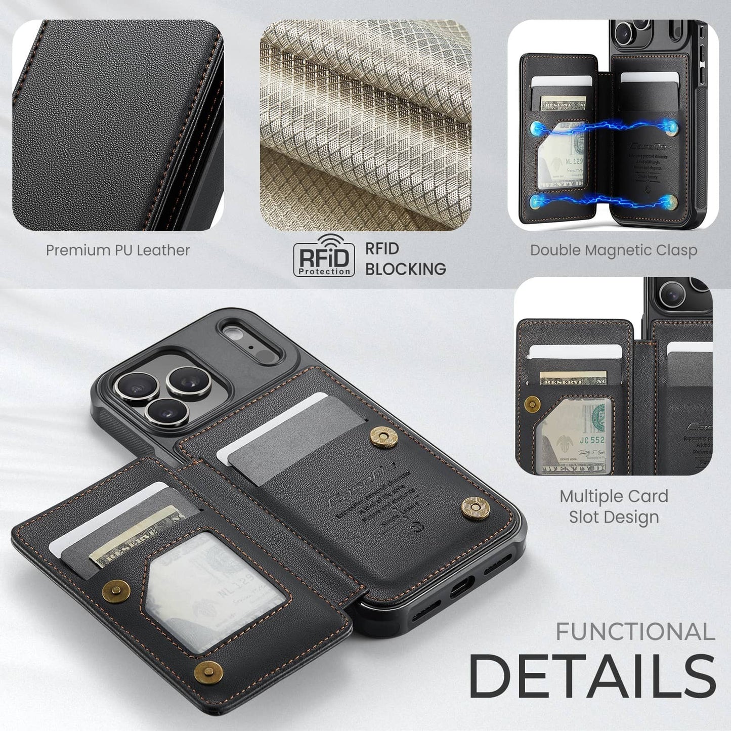 For iPhone 17 Pro Max/17 Pro/17e/Air Wallet Case with RFID Blocking Card Holder