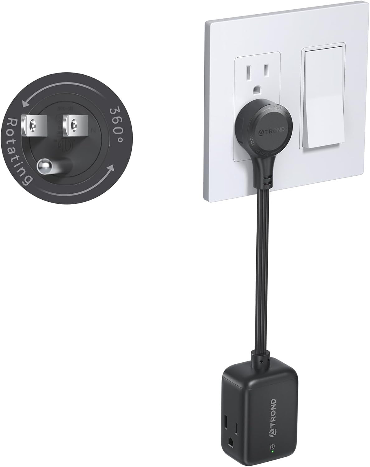360° Rotating Flat Plug Outlet Extender with 6 Inch Extension Cord, Small Surge