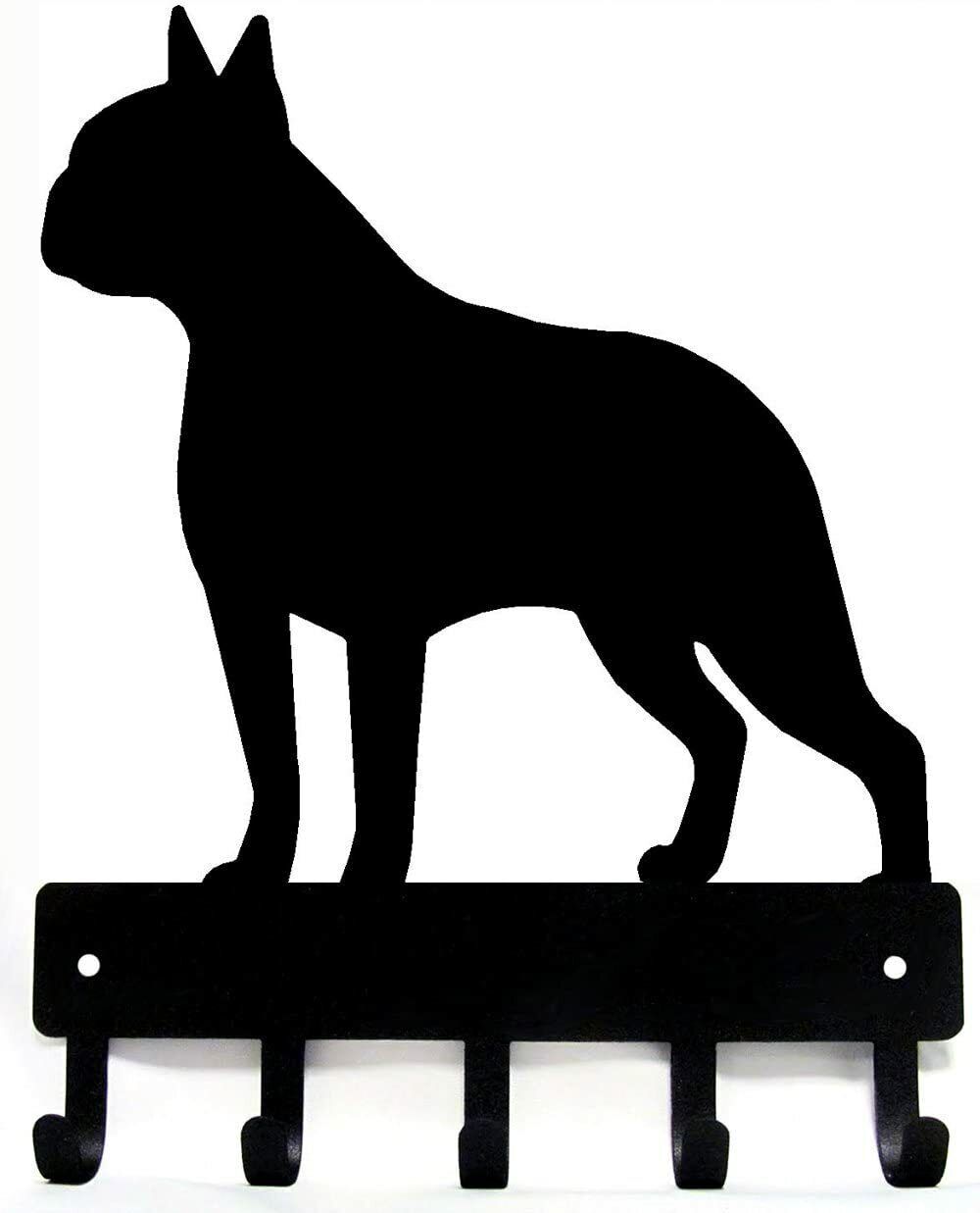 Boston Terrier Dog Key Rack & Leash Hanger -9 inch/6 inch Wide Metal Wall Art