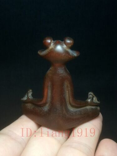 Chinese boxwood hand carved Frog Statue table deco Incense Seat collectable