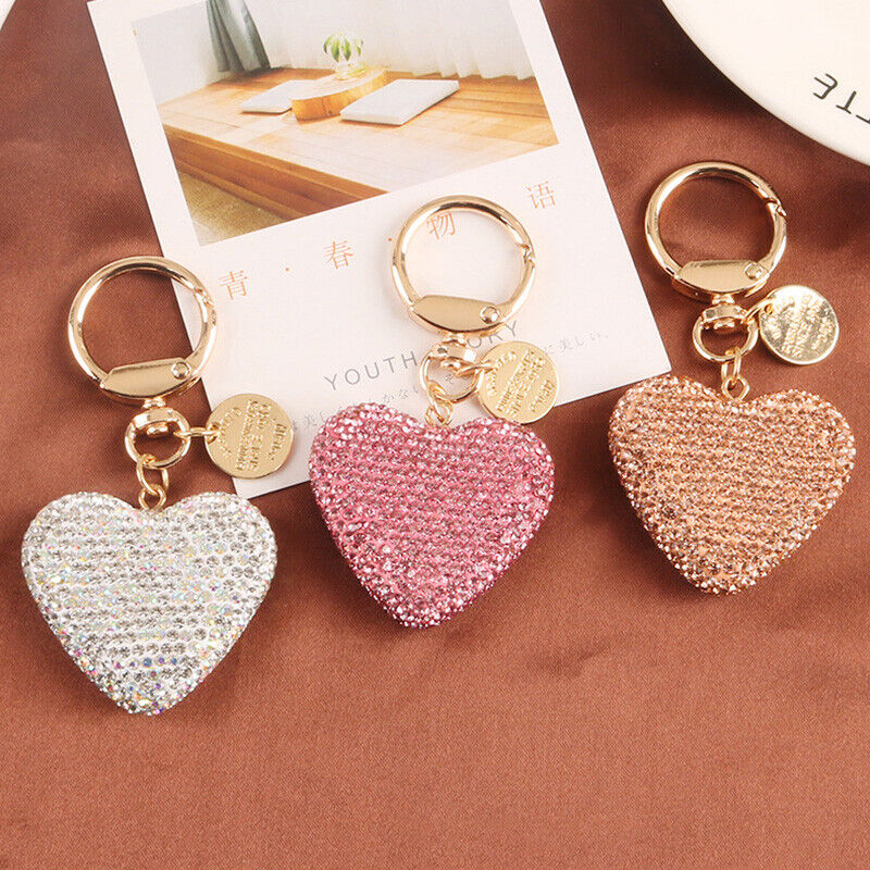 Full Rhinestone Heart Peach Heart Car Keychain Women Handbag Pendant Keyring *US