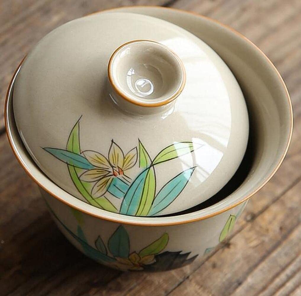 145ml Antique Hand Painted Gaiwan Tea Bowl Cup Orchid Kung Fu Tea Set Tureen