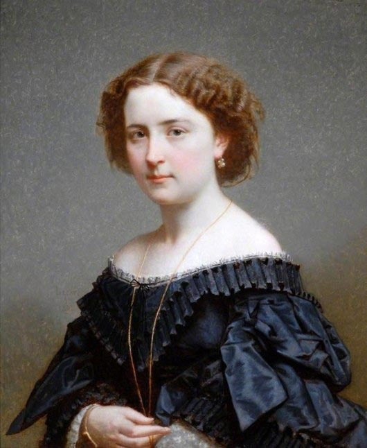 Oil painting female portraits - Lecat - Portrait of a lady in black Hand painted
