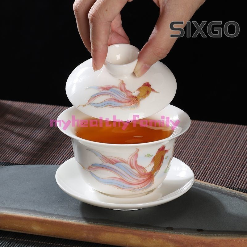 Sheep Fat Jade Porcelain Dehua Cover Bowl White Porcelain Blue and White Tea Set