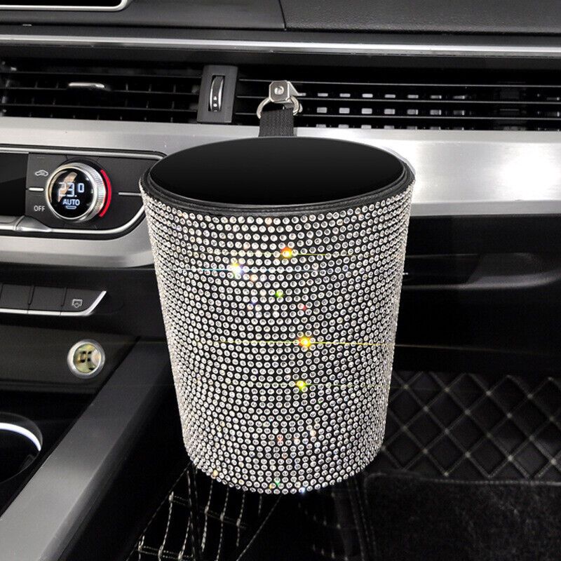 Bling Rhinestones Car Auto Trash Can Garbage Rubbish Bin Dust Case Holder Box