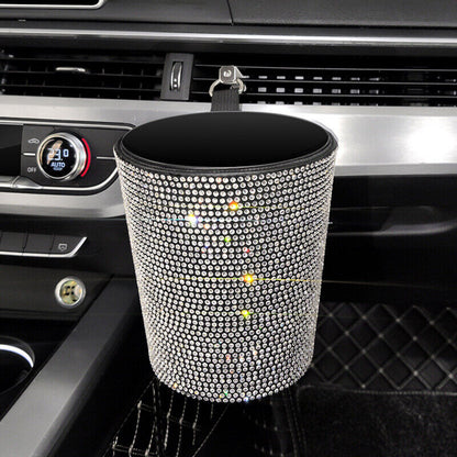 Bling Rhinestones Car Auto Trash Can Garbage Rubbish Bin Dust Case Holder Box