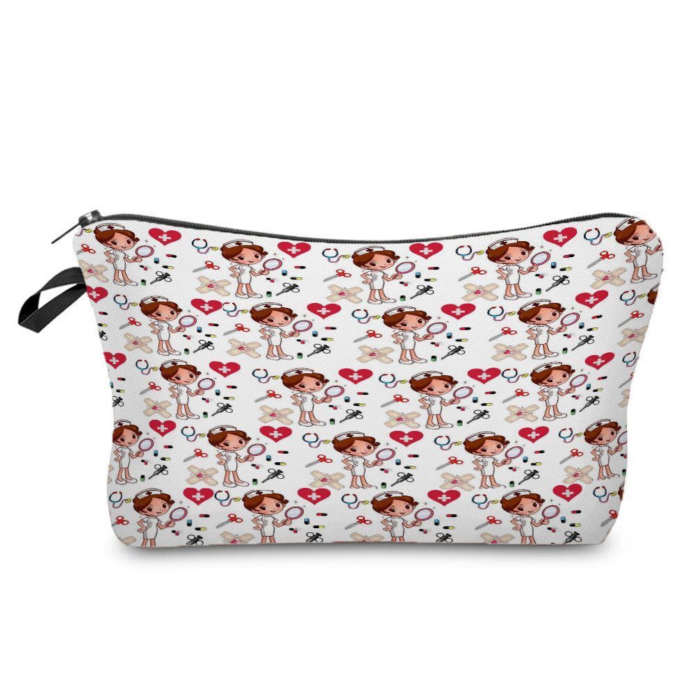 Double Sided Printed Cosmetic Organizer Bag Storage Practical Makeup Bag Handbag
