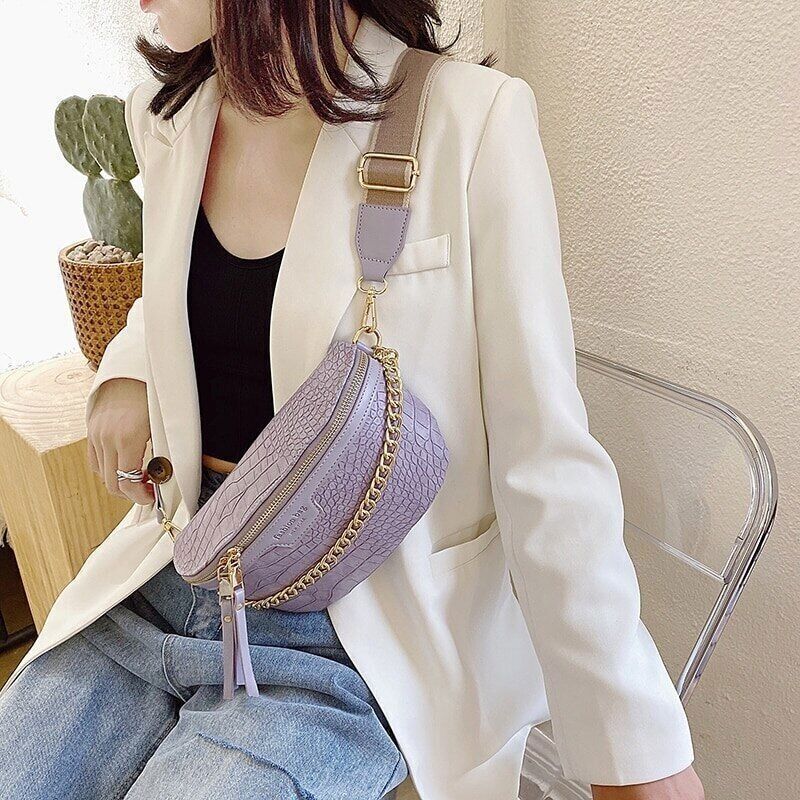 Women's Waist Bag Thick Chain Shoulder Crossbody Bag Female Belt Bag Handbag