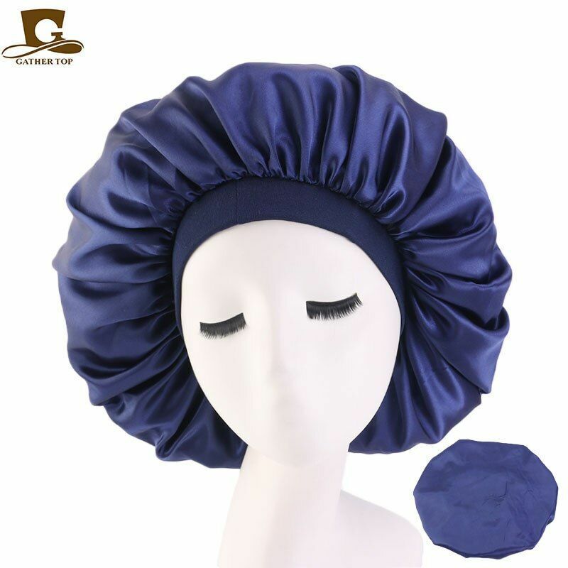 Sleep Night Cap Big Size Beauty Satin Silky Bonnet Head Cover Hat Curly Springy