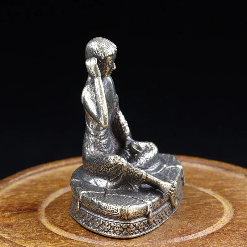 Brass Tibetan Buddhism Milarepa Buddha Small Statue Ornaments Tantric Master