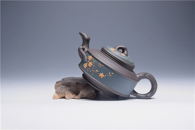 300ml Chinese Handmade Lifelike Plum Flower Yixing Zisha Purple Clay Teapot