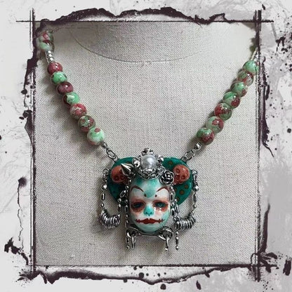 Original Heavy Punk Clown Necklace Choker Dark Vintage Beaded Ring Choker