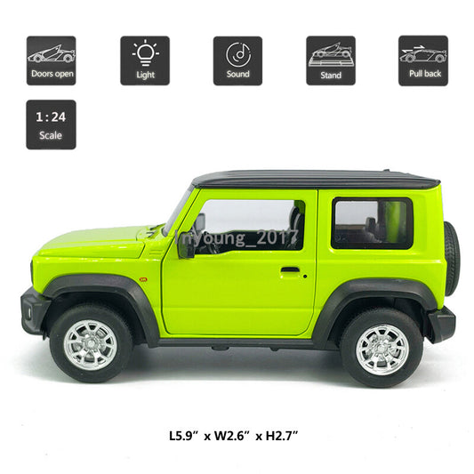 Suzuki Jimny 1:24 Diecast Model Car Toy Vehicle Doors Open Light Sound Green