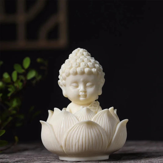 Miniature Tagua Carving Buddha Lotus Bottom Statuette Office Decoration Tea Pet