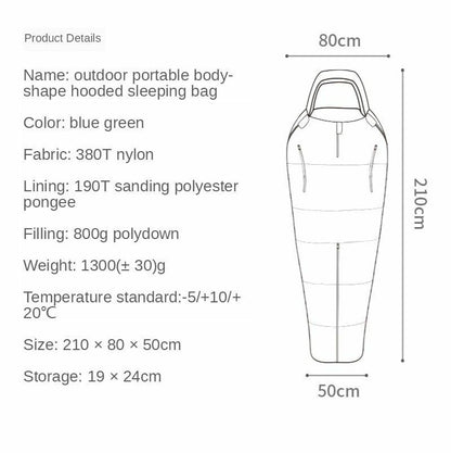 Humanoid Sleeping Bag Outdoor Indoor Thin Warm Camping Travel Nylon 210*80*50CM