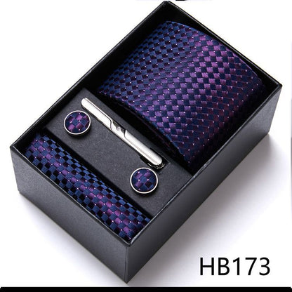 Men Neckties 5Pcs Business Ties Hanky Cufflink Set Clips Corbatas Gift Box 7.5cm