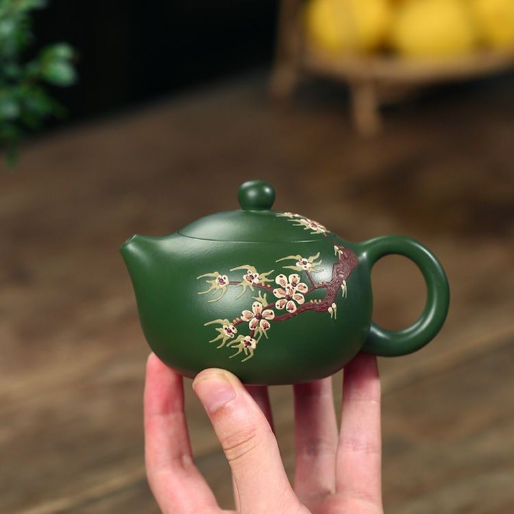 Yixing Green Clay Plum Blossom Xishi Teapot Handmade Kung Fu Tea Pot 260ml