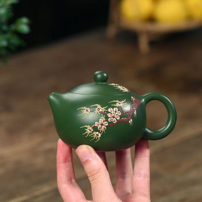 Yixing Green Clay Plum Blossom Xishi Teapot Handmade Kung Fu Tea Pot 260ml